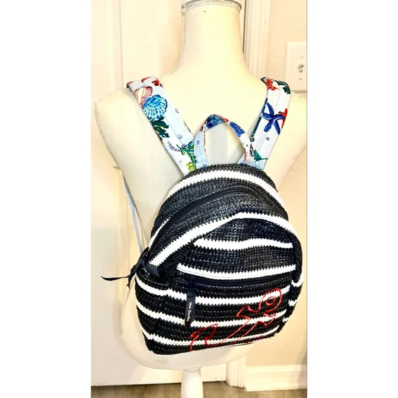 Vera Bradley Straw Mini Backpack in the Anchors Aweigh pattern - Picture 8 of 8